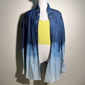 Vintage 90s Oversized Blue Denim Ombre Denim Button Down Shirt